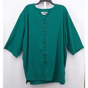 C.M. Shapes Shirt Womens 2XL Green 3/4 Sleeve Button Up Blouse